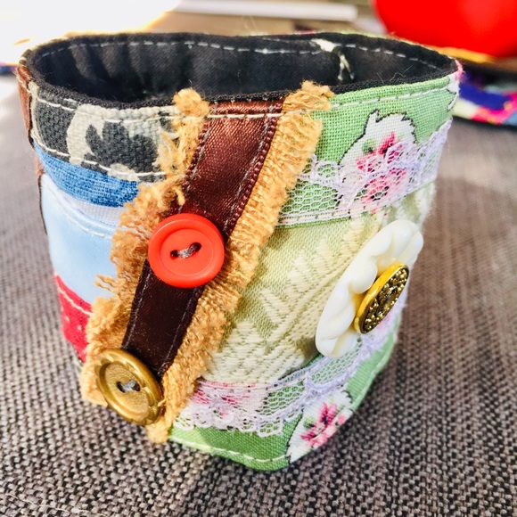 Hand Crafted Jewelry - Handmade fabric cottagecore wide cuff bracelet